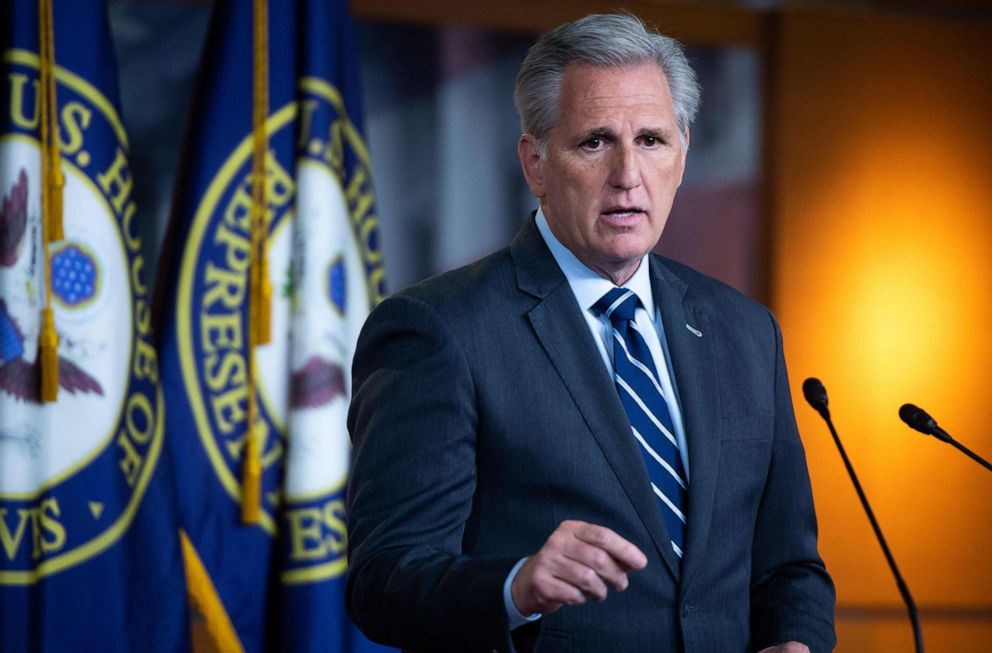 PHOTO: House Minority Leader Kevin McCarthy, R-Calif., holds a press conference on Capitol Hill, June 13, 2019. 