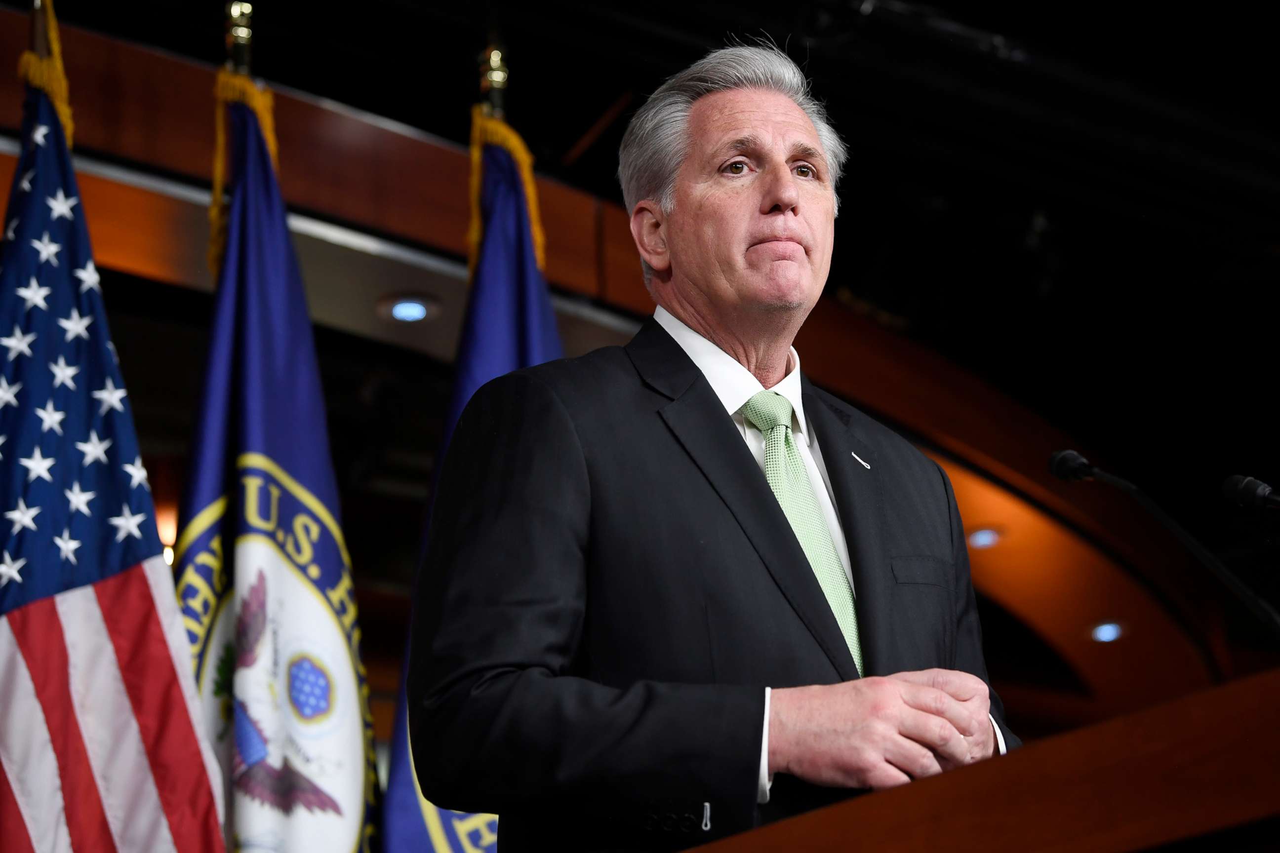 PHOTO: House Minority Leader Kevin McCarthy of Calif., speaks during a news conference on Capitol Hill in Washington, D.C., Dec. 19, 2019.