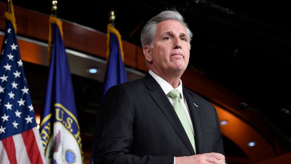 PHOTO: House Minority Leader Kevin McCarthy of Calif., speaks during a news conference on Capitol Hill in Washington, D.C., Dec. 19, 2019.