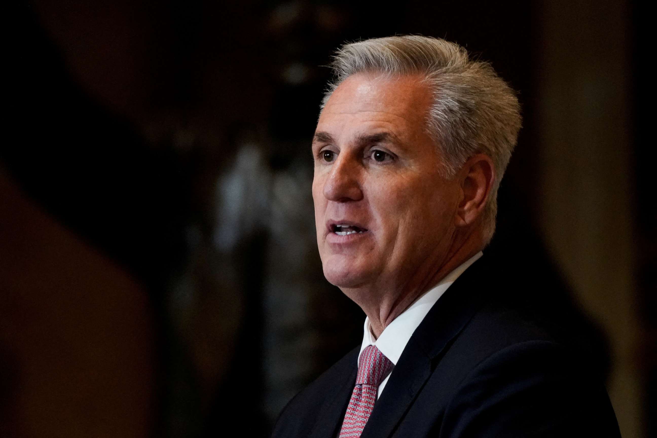 PHOTO: Republican Rep. Kevin McCarthy of California speaks during a statue dedication ceremony honoring Amelia Earhart at the U.S. Capitol in Washington, July 27, 2022.