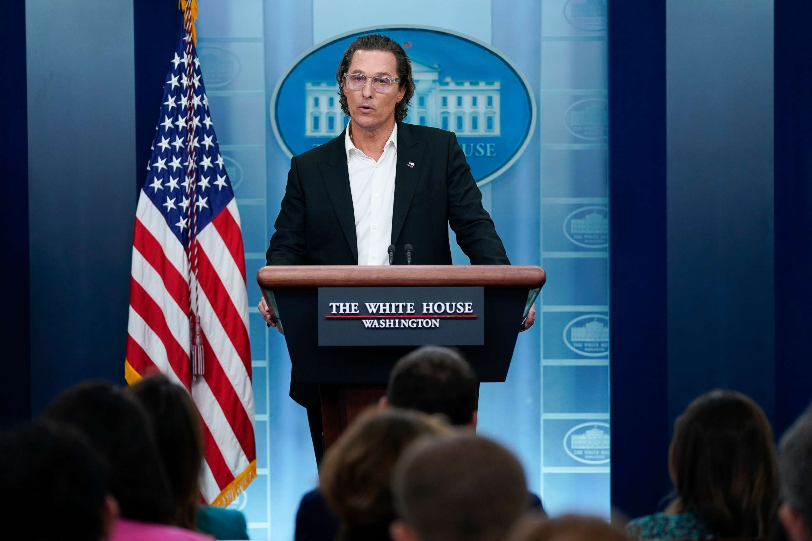 PHOTO: Actor Matthew McConaughey speaks during a press briefing at the White House with press secretary Karine Jean-Pierre, June 7, 2022, in Washington.