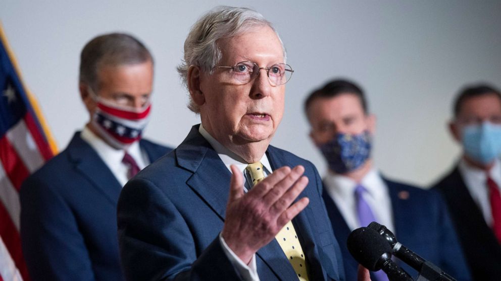 PHOTO: Senate Majority Leader Mitch McConnell conducts a news conference in Washington, September 9, 2020.  