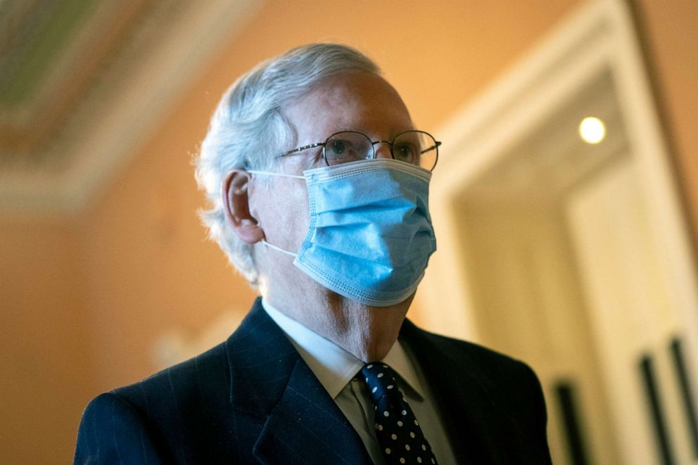 PHOTO: Senate Majority Leader Mitch McConnell arrives at the Capitol, Jan. 6, 2021.