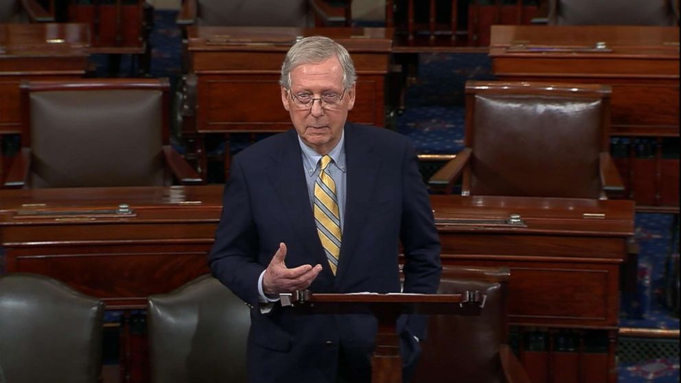 PHOTO: Senate Majority Leader Mitch McConnell speaks about John McCain on the Senate floor, Aug. 27, 2018.