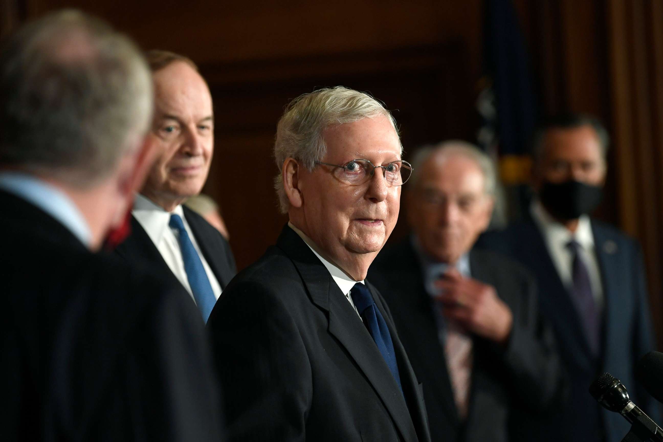 PHOTO: Senate Majority Leader Mitch McConnell of Ky., speaks during a news conference on Capitol Hill, July 27, 2020, to highlight the new Republican coronavirus aid package. 