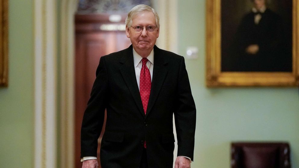PHOTO: Senate Majority Leader Mitch McConnell arrives for the first day of the Senate impeachment trial of President Donald Trump on Capitol Hill in Washington, D.C., Jan. 21, 2020.