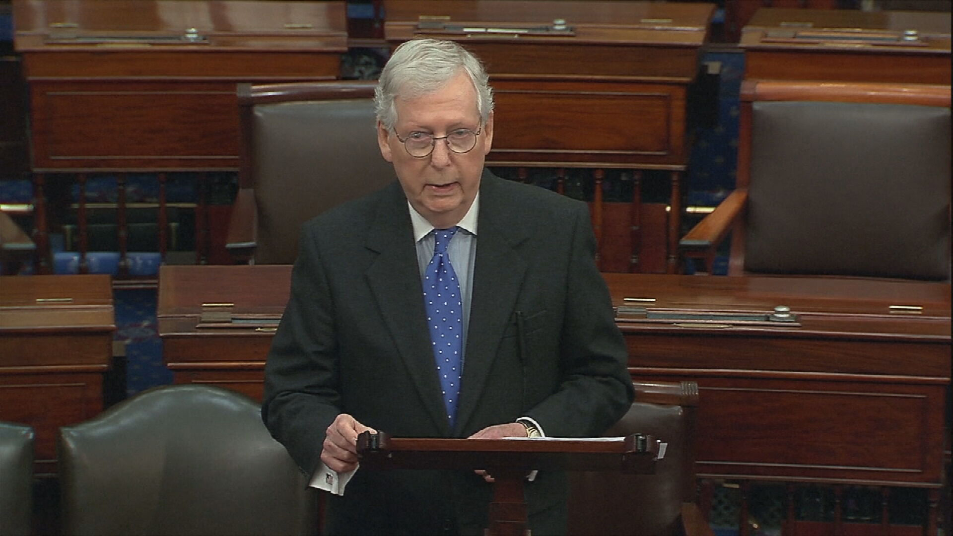 PHOTO: Senate Minority Leader Mitch McConnell speaks on the senate floor on Jan. 12, 2022, in Washington, D.C.
