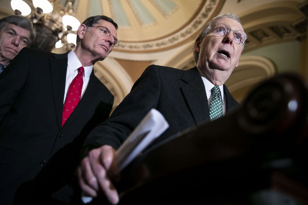Senate Majority Leader Mitch McConnell, R-Kentucky, speaks during a news conference following a weekly policy luncheon on Capitol Hill, Feb. 12, 2019.