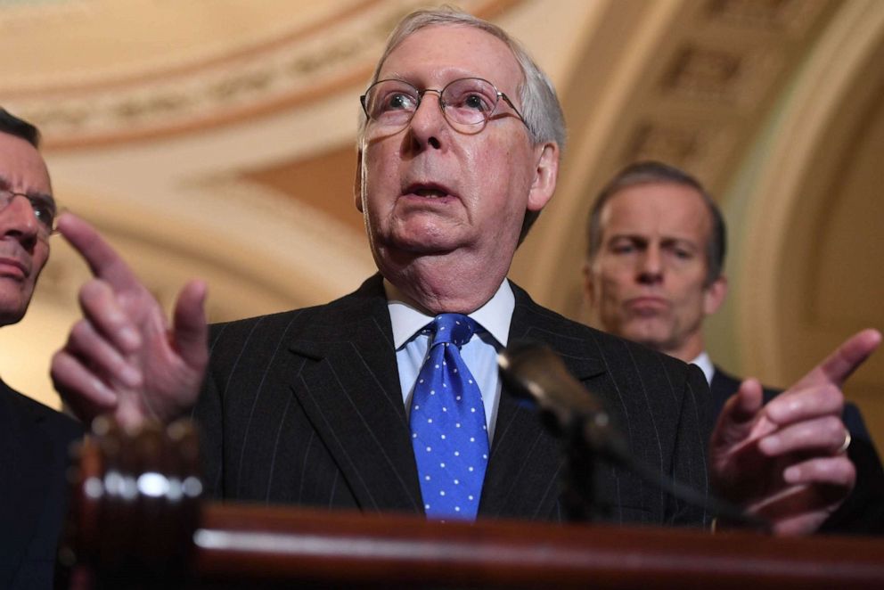 PHOTO: Senate Majority Leader Mitch McConnell speaks during a press conference at the Capitol, Dec. 10, 2019. 