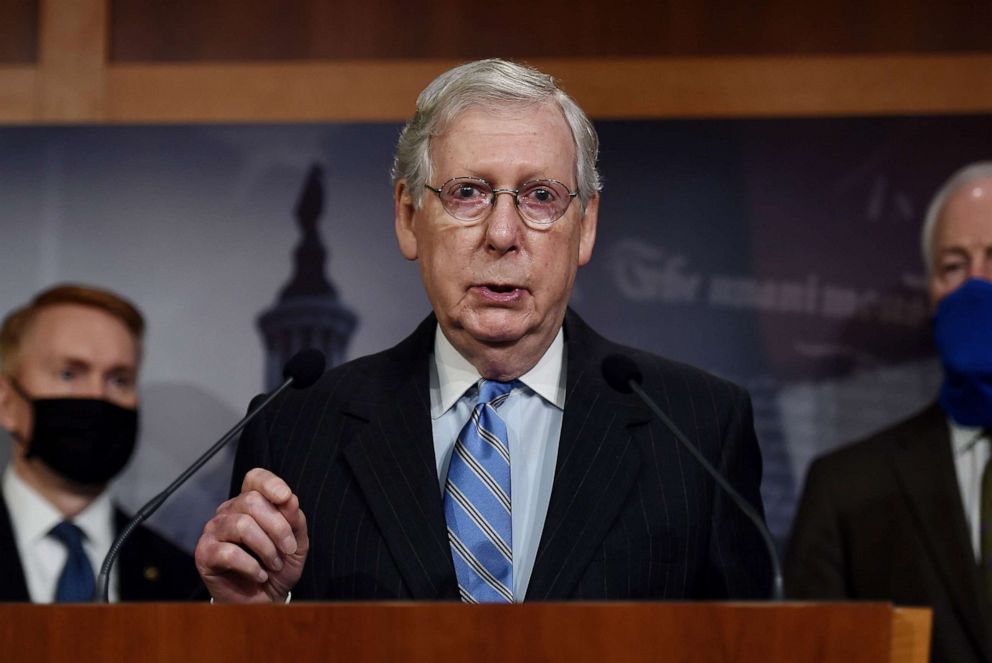 PHOTO: Republican Senate Majority Leader Mitch McConnell speaks during a news conference at the US Capitol, in Washington, June 17, 2020.