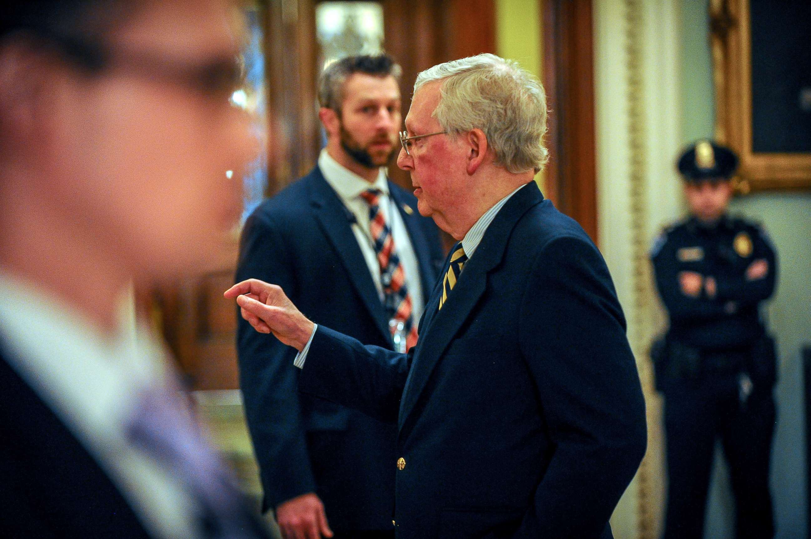 PHOTO: U.S. Senate Majority Leader Mitch McConnell (R-KY) speaks with the media after the motion failed in the attempt to wrap up work on coronavirus economic aid legislation in Washington, U.S., March 22, 2020. 