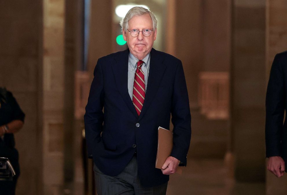 PHOTO: Senate Minority Leader Mitch McConnell walks to the Senate floor in Washington, D.C., May 17, 2021.