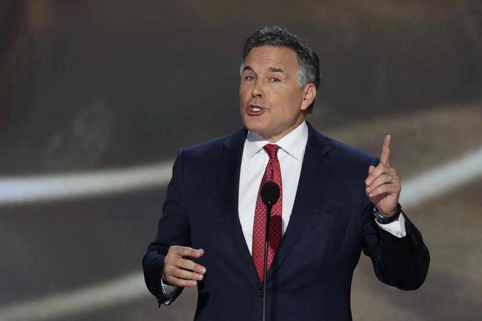 PHOTO: Businessman and politician Dave McCormick speaks during Day 2 of the Republican National Convention (RNC) in Milwaukee, Wis., July 16, 2024.