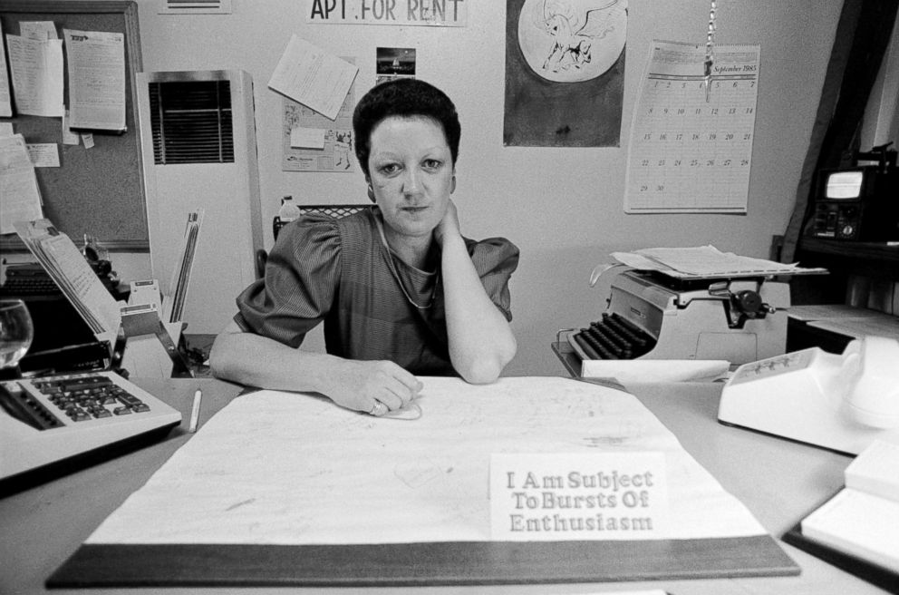 PHOTO: Norma McCorvey sits behind her desk in her office in Dallas, Texas, Sept. 1985.