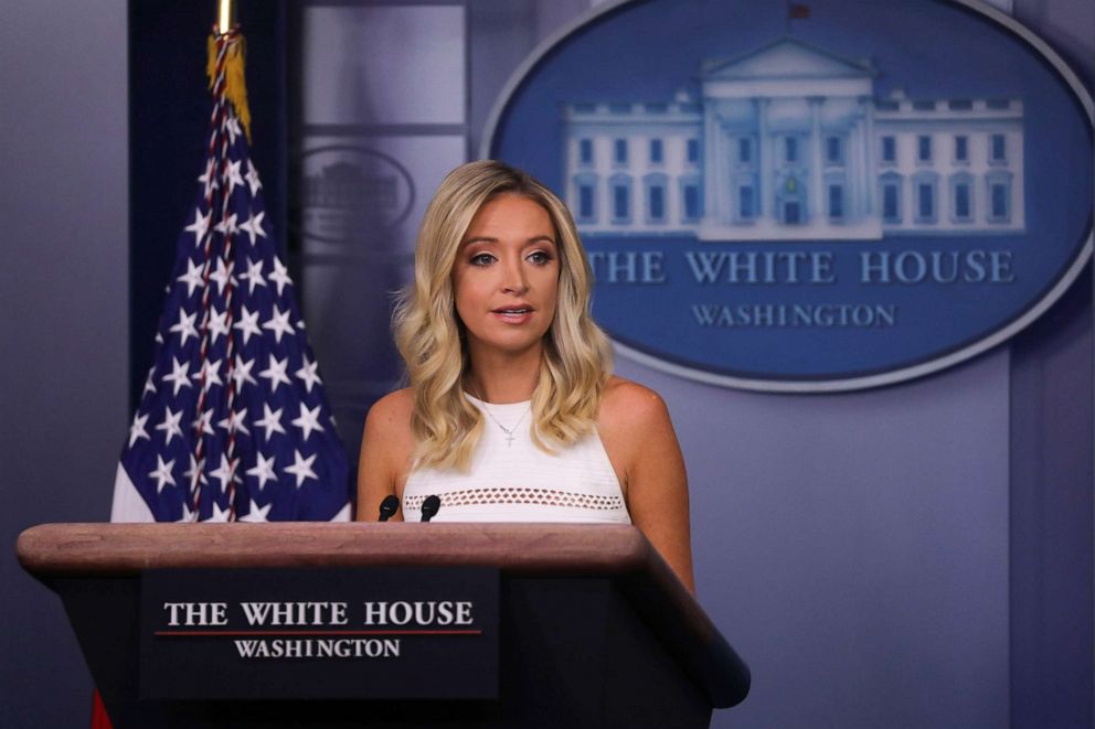 PHOTO: White House Press Secretary Kayleigh McEnany holds the daily press briefing at the White House in Washington, July 31, 2020.