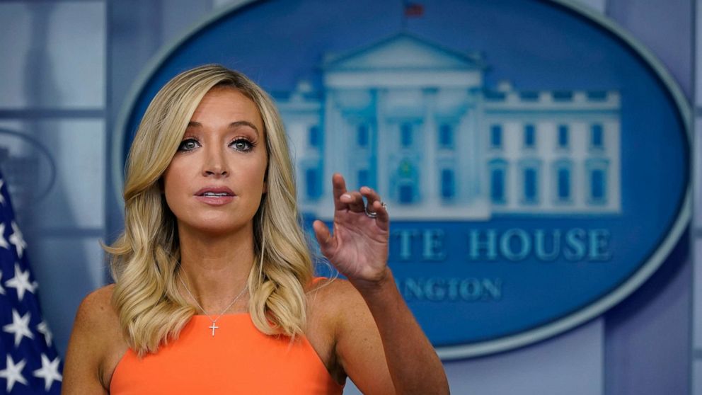 PHOTO: White House press secretary Kayleigh McEnany speaks during a press briefing at the White House, June 29, 2020, in Washington.