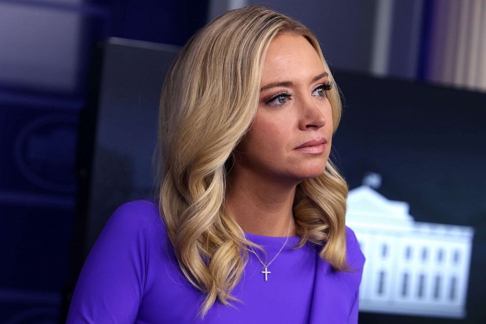 PHOTO: White House Press Secretary Kayleigh McEnany participates in a White House briefing, Dec. 15, 2020, in the James Brady Press Briefing Room of the White House.