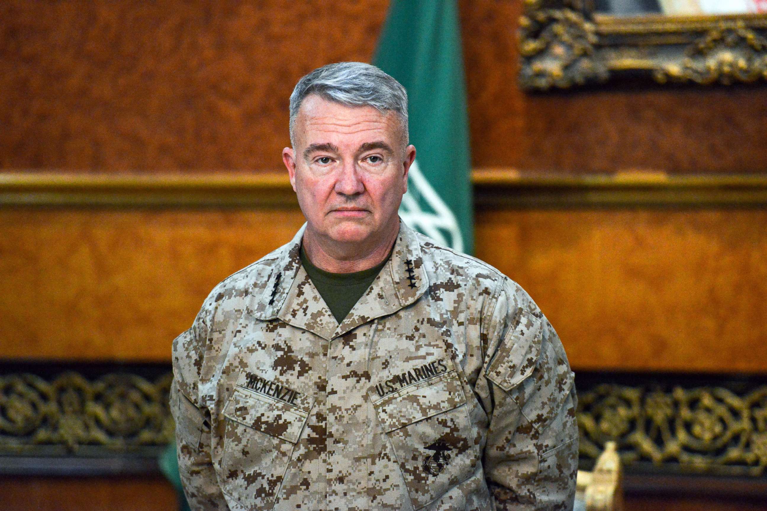 PHOTO: Marine Corps General Kenneth F. McKenzie Jr., Commander of the US Central Command (CENTCOM), poses for a picture during his visit to a military base in al-Kharj in central Saudi Arabia, July 18, 2019. 