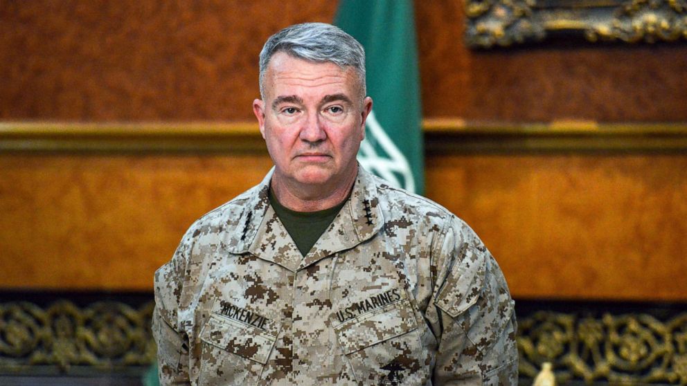 PHOTO: Marine Corps General Kenneth F. McKenzie Jr., Commander of the US Central Command (CENTCOM), poses for a picture during his visit to a military base in al-Kharj in central Saudi Arabia, July 18, 2019. 