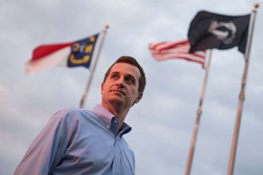 PHOTO: Dan McCready, Democratic candidate for North Carolinas 9th District, talks with voters outside of the First United Methodist Church during his education tour in Pembroke, N.C., on Saturday, August 10, 2019.