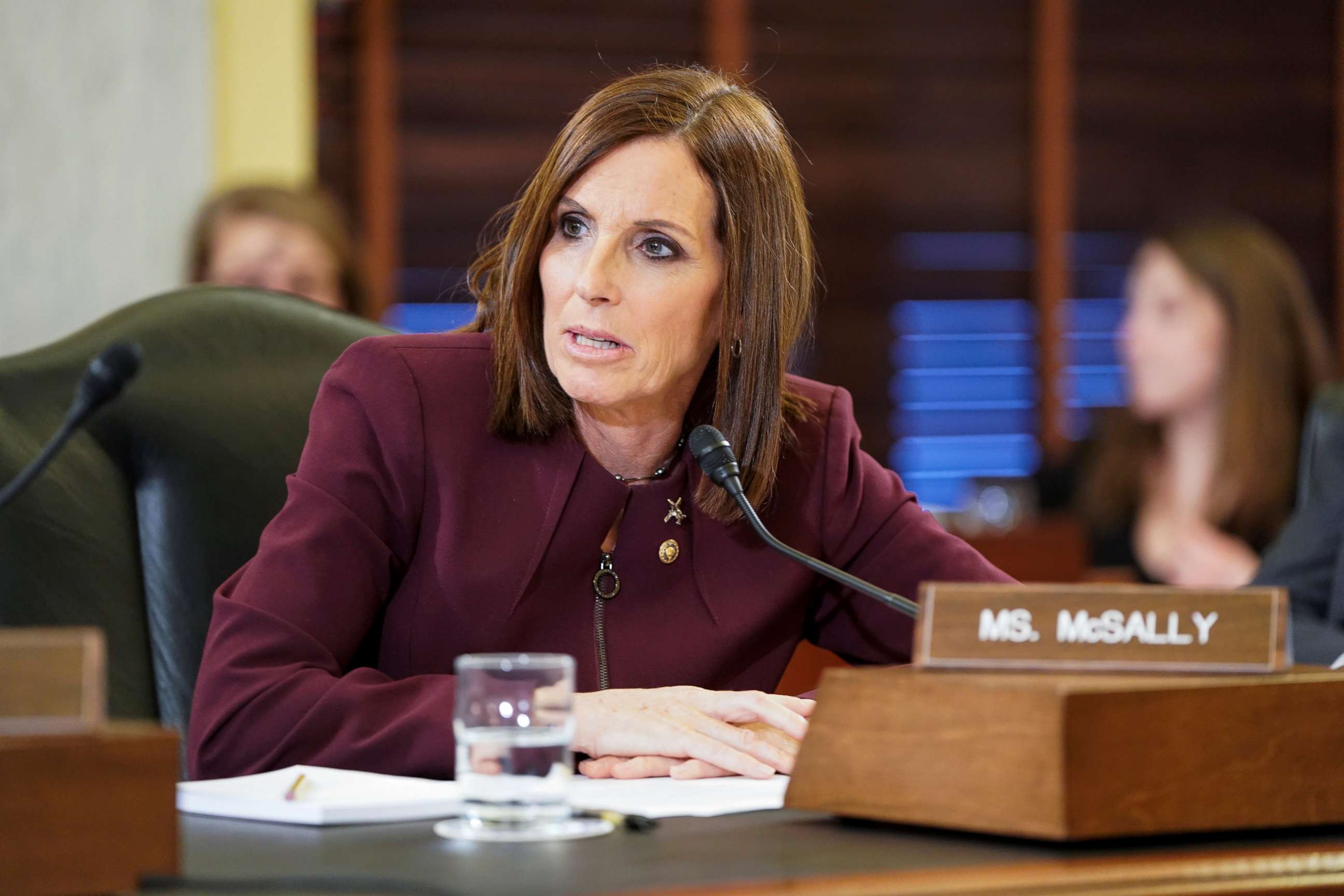 PHOTO: Senator Martha McSally (R-AZ) speaks during a Senate Armed Subcommittee hearing on preventing sexual assault where she spoke about her experience of being sexually assaulted in the military on Capitol Hill, March 6, 2019.