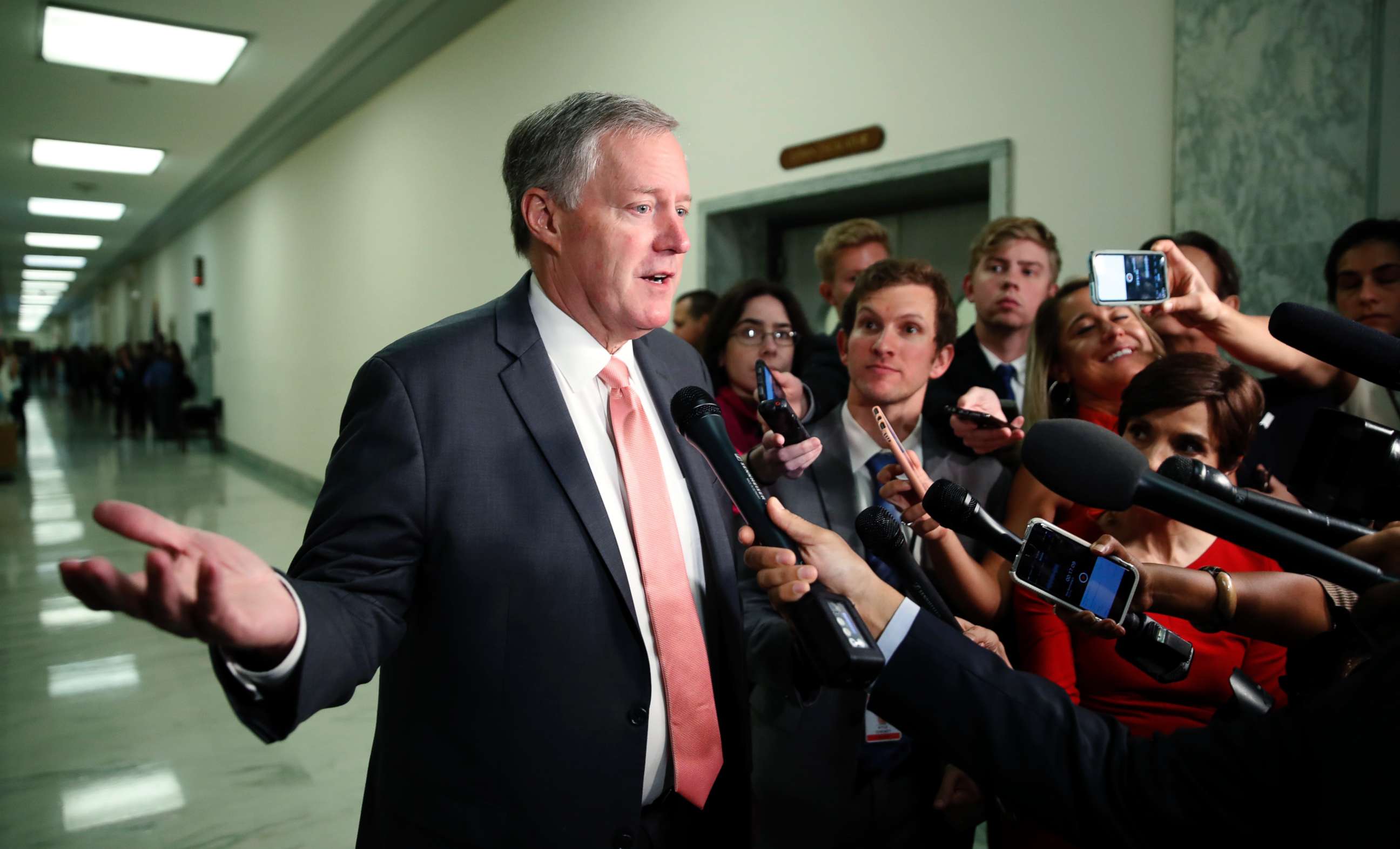 PHOTO: House Oversight Committee member Rep. Mark Meadows, speaks as he arrives for a deposition before the House Judiciary Committee by Peter Strzok, the FBI agent facing criticism following a series of anti-Trump text messages, June 27, 2018.