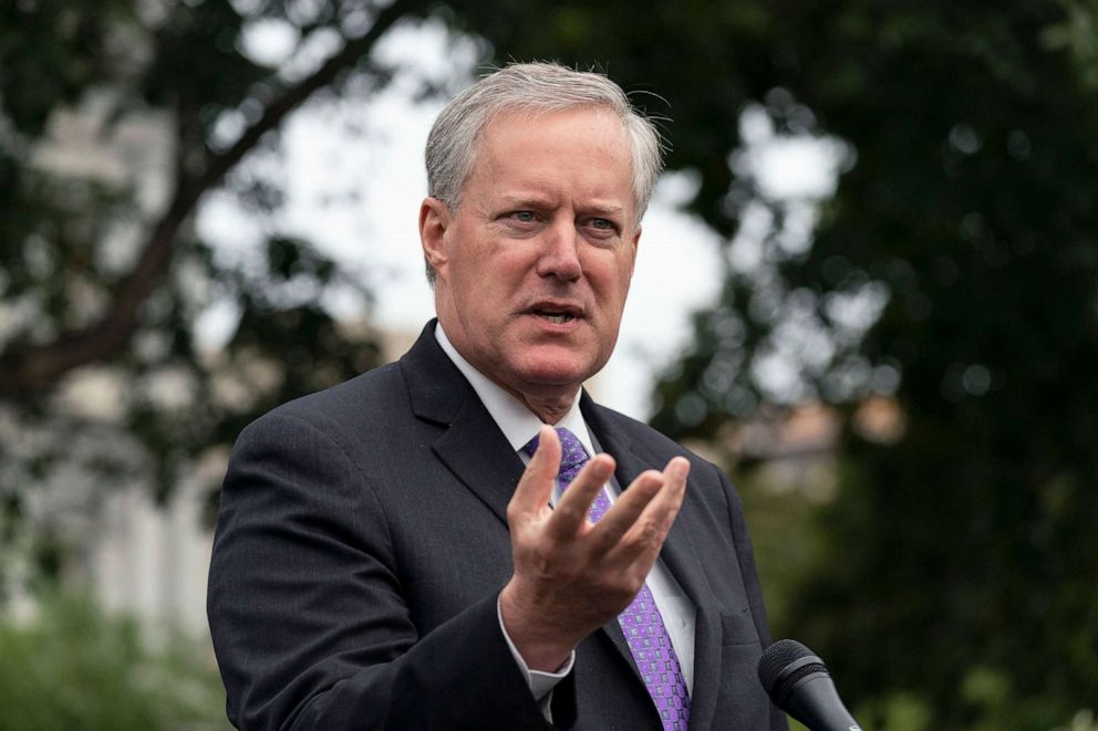 PHOTO: White House Chief of Staff Mark Meadows speaks with reporters outside the White House, Sept. 17, 2020.