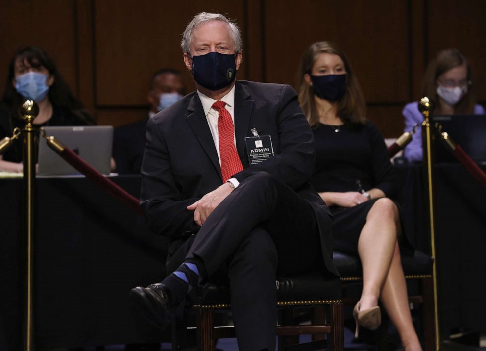 PHOTO: White House chief of staff Mark Meadows attends the Senate Judiciary Committee confirmation hearing for Supreme Court nominee Judge Amy Coney Barrett on Capitol Hill, Oct. 12, 2020, in Washington, D.C.