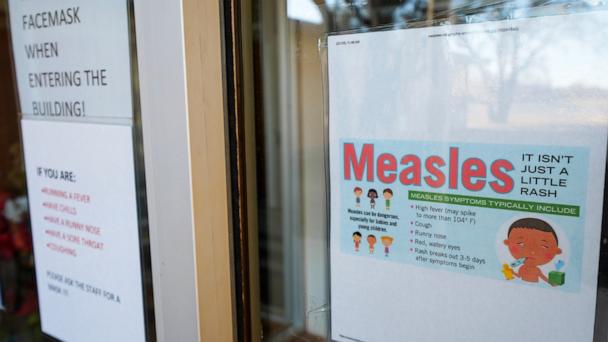 A sign is seen outside a clinic with the South Plains Public Health District, on Feb. 23, 2025, in Brownfield, Texas.