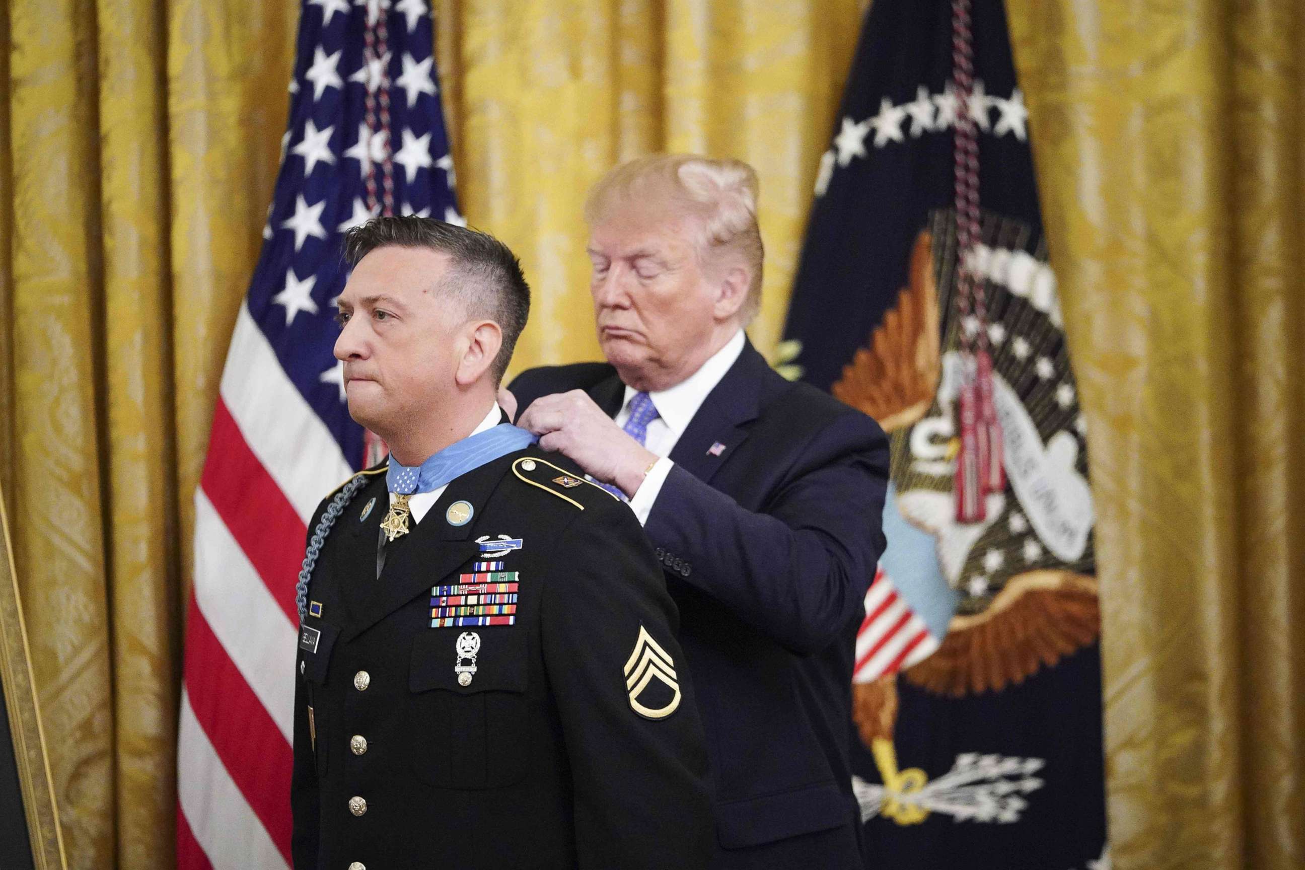 PHOTO: President Donald Trump presents the Medal of Honor to David Bellavia in the East Room of the White House in Washington on June 25, 2019.