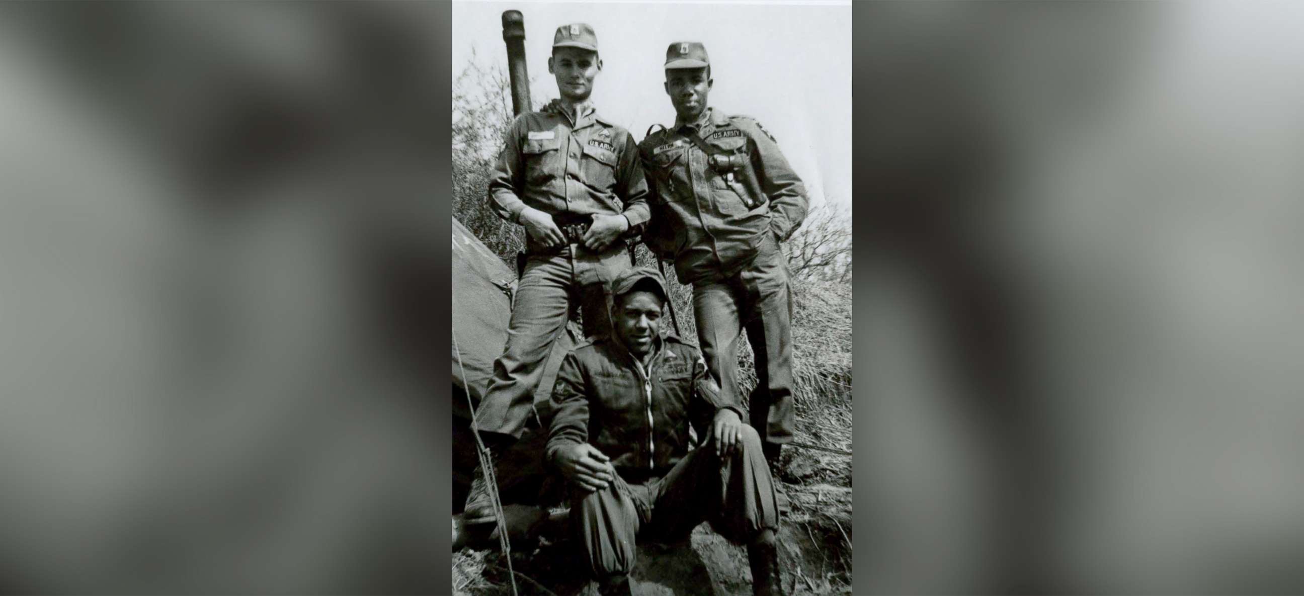 PHOTO: Then-Specialist Dwight Birdwell (left) poses for a photo with his “battle buddies” Spc. Larry Melvin(right) and Spc. Rollins Cunnigham (seated), while assigned to the 2nd Infantry Division in South Korea, 1967.