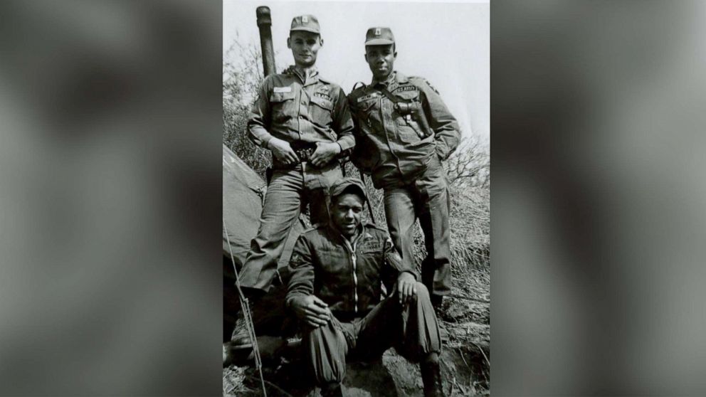PHOTO: Then-Specialist Dwight Birdwell (left) poses for a photo with his “battle buddies” Spc. Larry Melvin(right) and Spc. Rollins Cunnigham (seated), while assigned to the 2nd Infantry Division in South Korea, 1967.