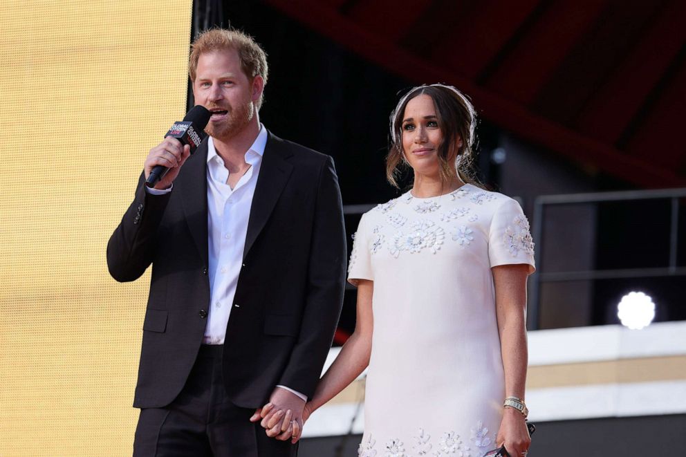 PHOTO: Prince Harry, Duke of Sussex and Meghan, Duchess of Sussex speak onstage during Global Citizen Live, New York, Sept. 25, 2021, in New York.