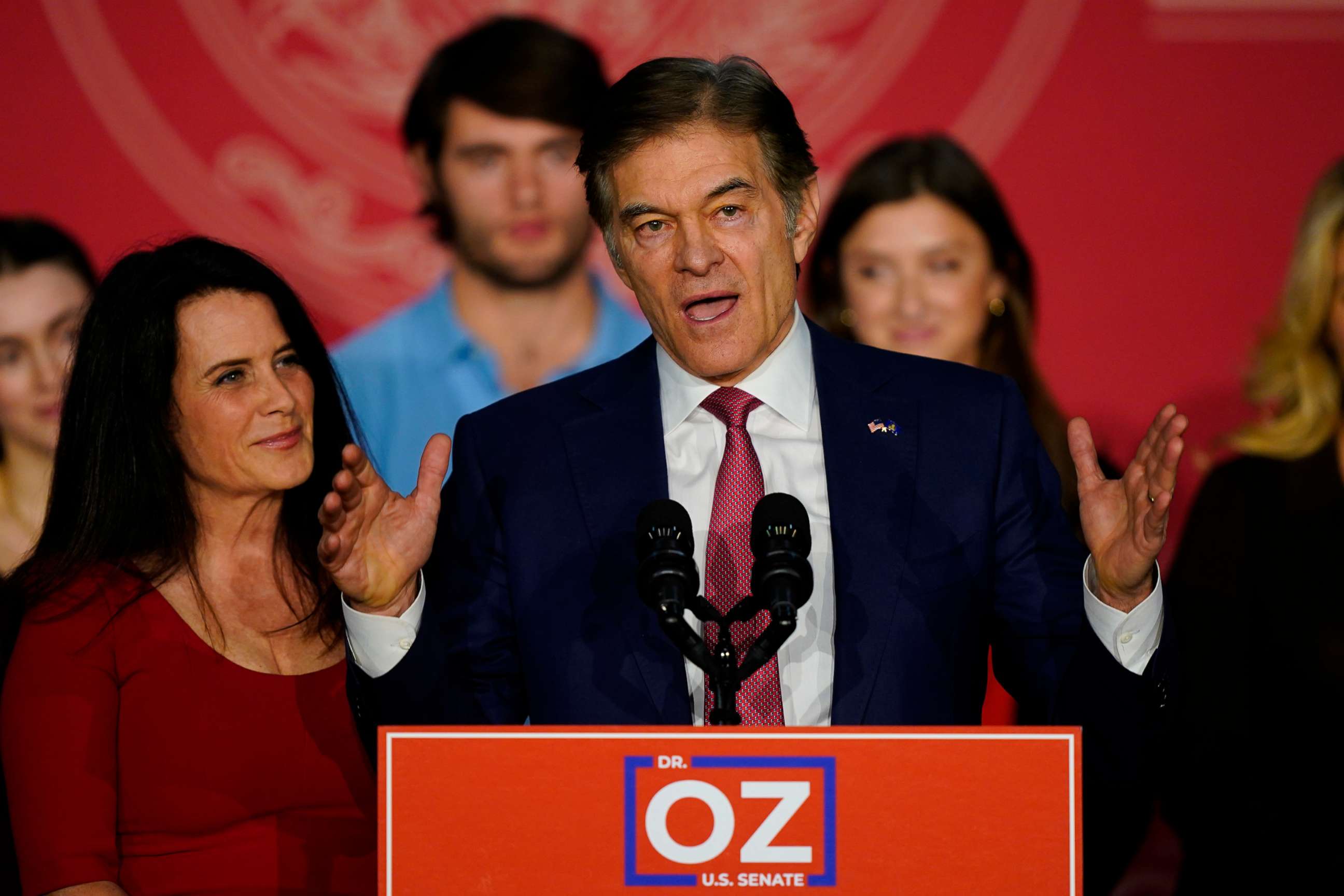 PHOTO: Mehmet Oz, Republican candidate for U.S. Senate in Pennsylvania, speaks to supporters at an election night rally in Newtown, Pa., Nov. 8, 2022.