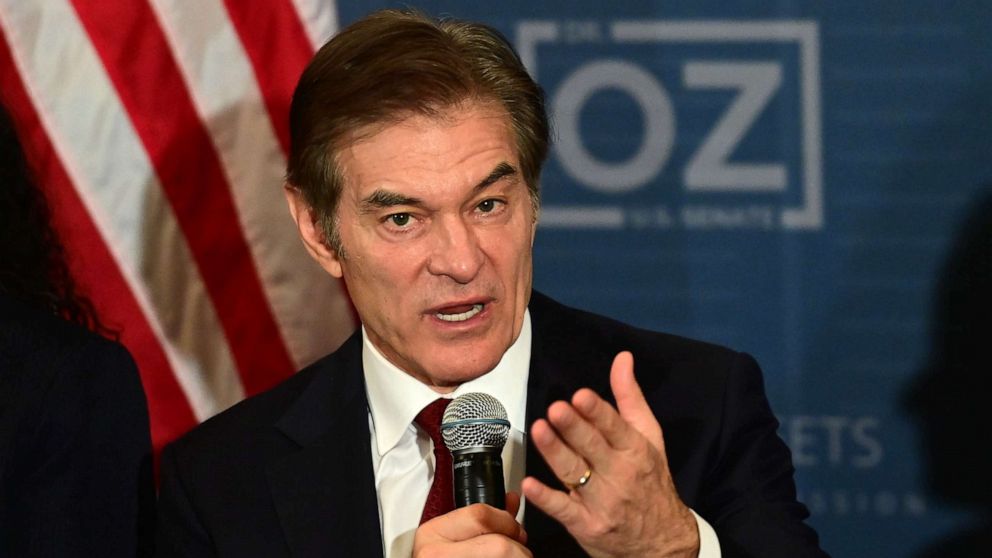 PHOTO: Republican U.S. Senate candidate Dr. Mehmet Oz hosts a safer streets community discussion at Galdos Catering and Entertainment, Oct. 13, 2022 in Philadelphia.
