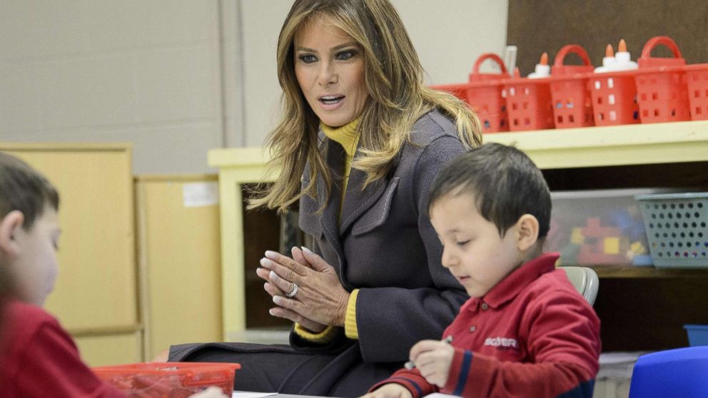 PHOTO: First Lady Melania Trump visits a prekindergarten class at the Dove School of Discovery, March 4, 2019, in Tulsa, Okla. The First Lady is travelling to Oklahoma, Washington, and Nevada as part of her "Be Best" tour. 