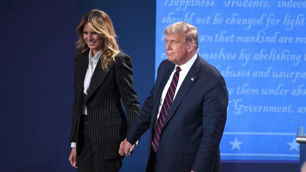 PHOTO: President Donald Trump and First Lady Melania Trump leave after the first presidential debate at Case Western Reserve University and Cleveland Clinic in Cleveland, Sept. 29, 2020. 