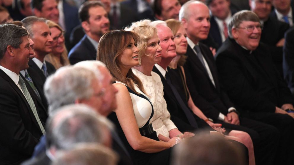 PHOTO: First lady Melania Trump sits next to Martha Kavanaugh, mother of Supreme Court nominee Brett Kavanaugh, during the announcement of his nomination by President Donald Trump at the White House, July 9, 2018.