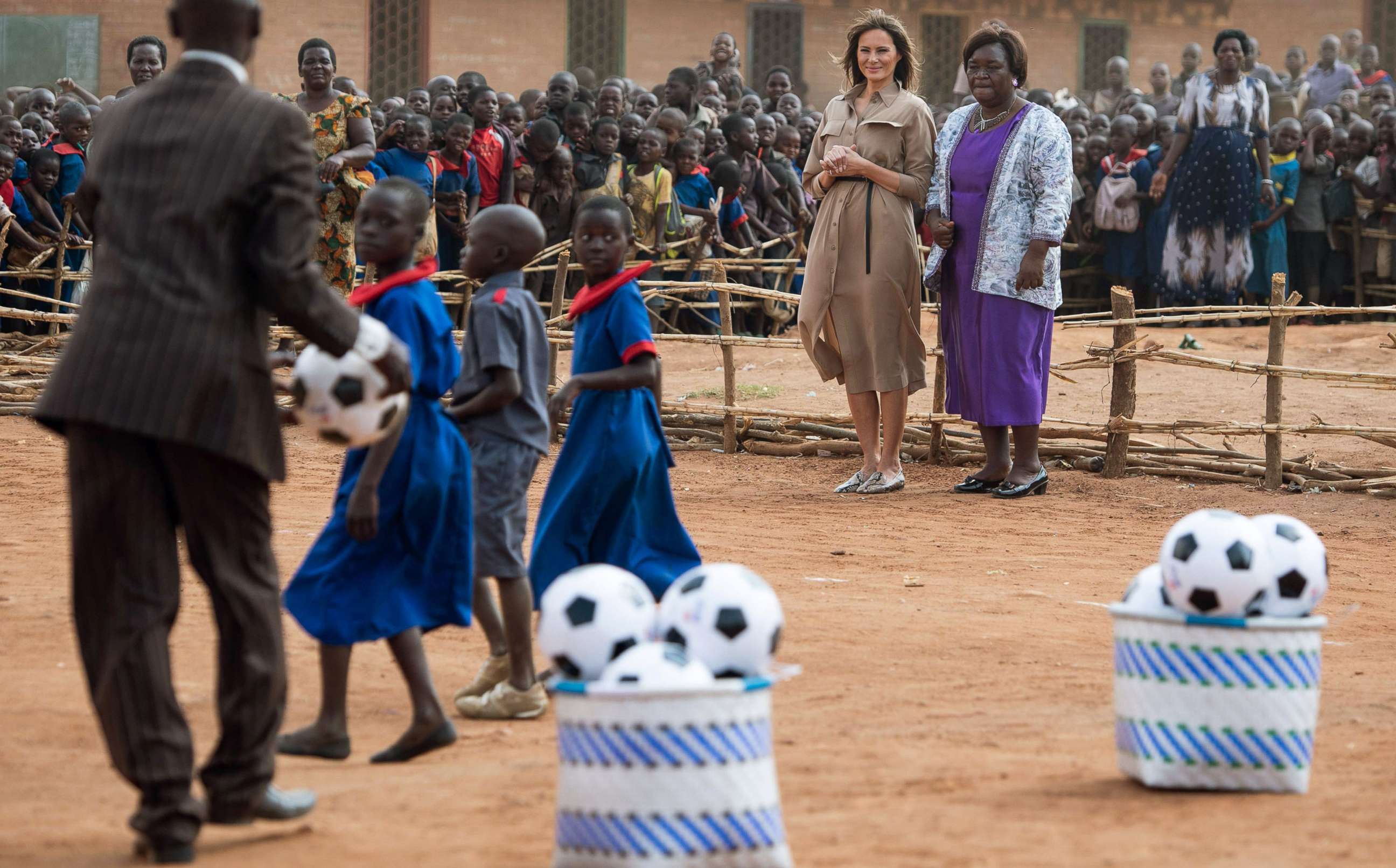 PHOTO: First lady Melania Trump visits Chipala Primary School in Lilongwe alongside head teacher Maureen Masi, Oct. 4, 2018 during a visit in Malawi as part of her week long trip to Africa to promote her 'Be Best' campaign.