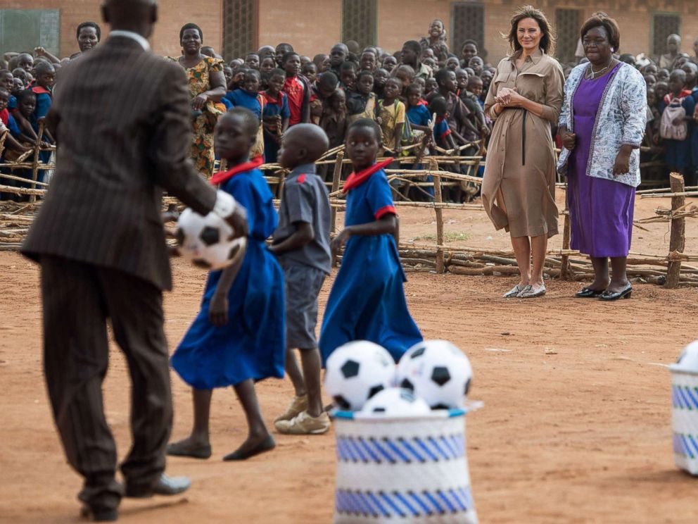 PHOTO: The First Lady, Melania Trump, visits Chipala Elementary School in Lilongwe, alongside Maureen Masi, Director, on October 4, 2018, during a visit to Malawi as part of her trip to Malawi. A week in Africa to promote its Be Best campaign.