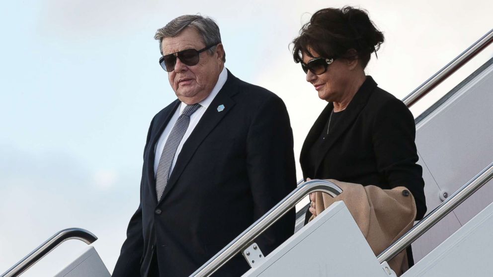 PHOTO: Viktor and Amalija Knavs, the parents of Melania Trump, step off Air Force One upon arrival at Palm Beach International Airport in West Palm Beach, Fla.,  March 17, 2017.