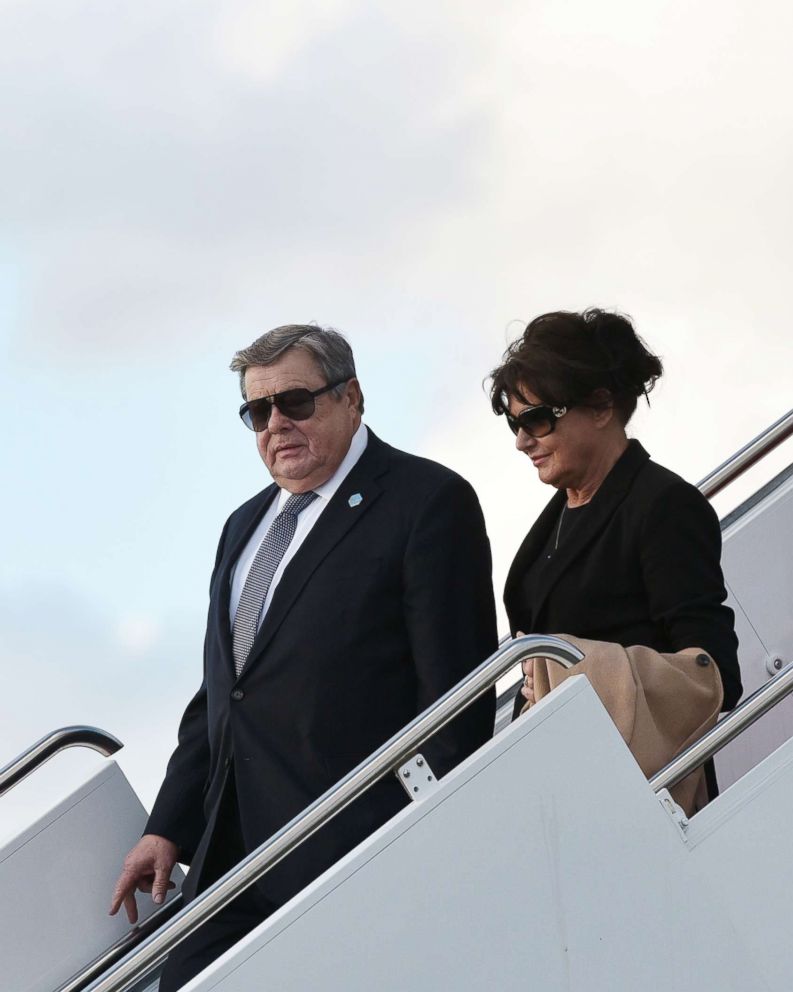 PHOTO: Viktor and Amalija Knavs, the parents of Melania Trump, step off Air Force One upon arrival at Palm Beach International Airport in West Palm Beach, Fla.,  March 17, 2017.