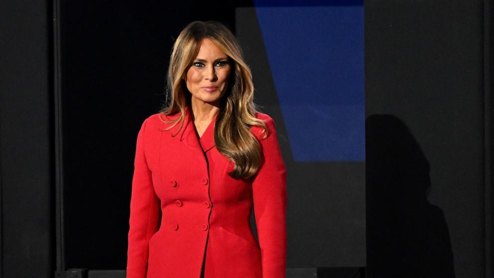 PHOTO: Former first lady Melania Trump arrives on the fourth day of the Republican National Convention at the Fiserv Forum on July 18, 2024 in Milwaukee, Wisconsin.