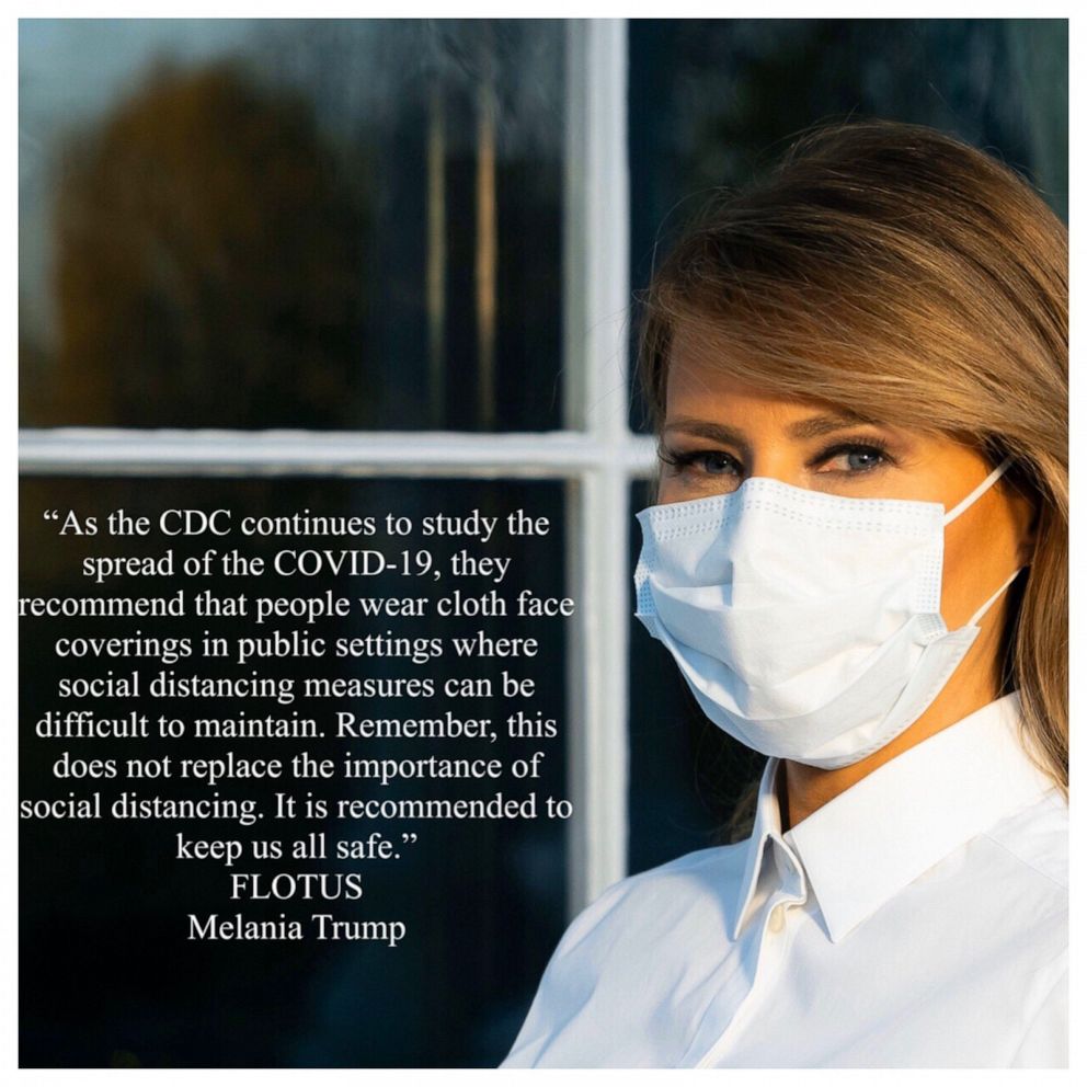 PHOTO: First lady Melania Trump wears a mask in a photo posted to her Twitter account on April 9, 2020.