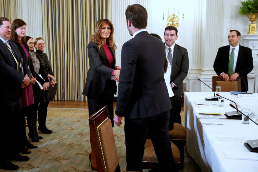 PHOTO: First lady Melania Trump arrives to host a round table discussion with tech leaders on the effects of the Internet on children at the White House, March 20, 2018.