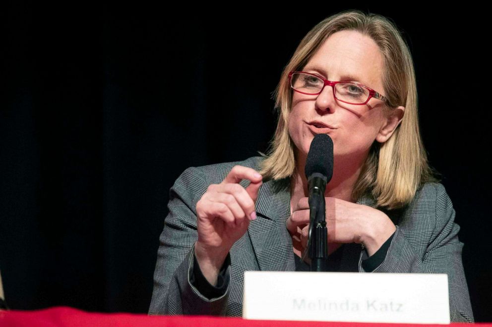 PHOTO: Queens Borough President Melinda Katz speaks during a Queens District Attorney candidates forum at St. John's University in New York, June 13, 2019.