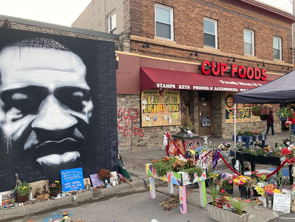 PHOTO: A memorial to George Floyd continues to occupy the spot on Chicago Ave. in Minneapolis where he was killed in police custody in May 2020.