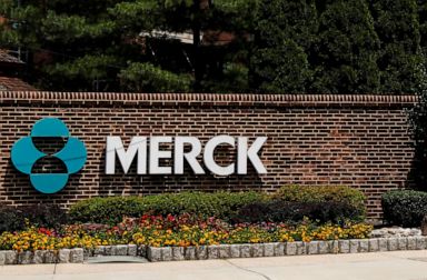 PHOTO: The Merck logo adorns a gate to the Merck & Co campus in Linden, N.J., July 12, 2018.