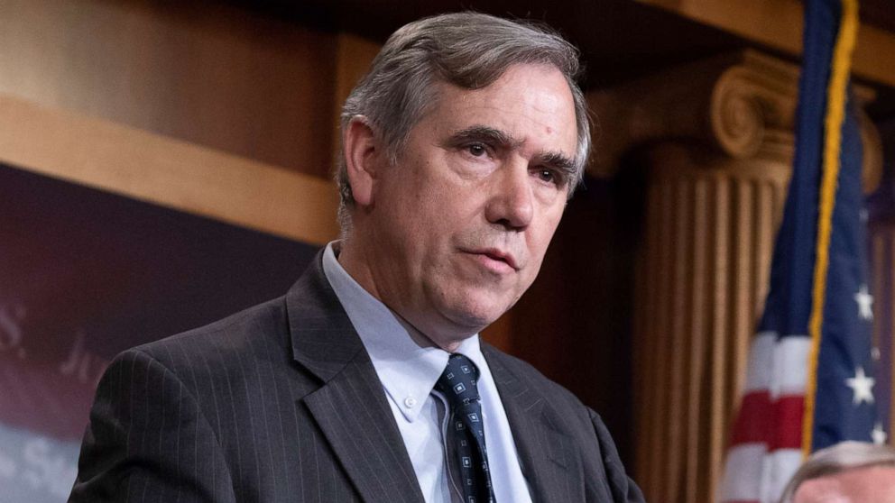 PHOTO: Senator Jeff Merkley, Democrat of Oregon, speaks during a press conference held by Senate Democrats demanding an end to parent child separations on the Southern United States Border by the Federal Government on Capitol Hill in Washington.