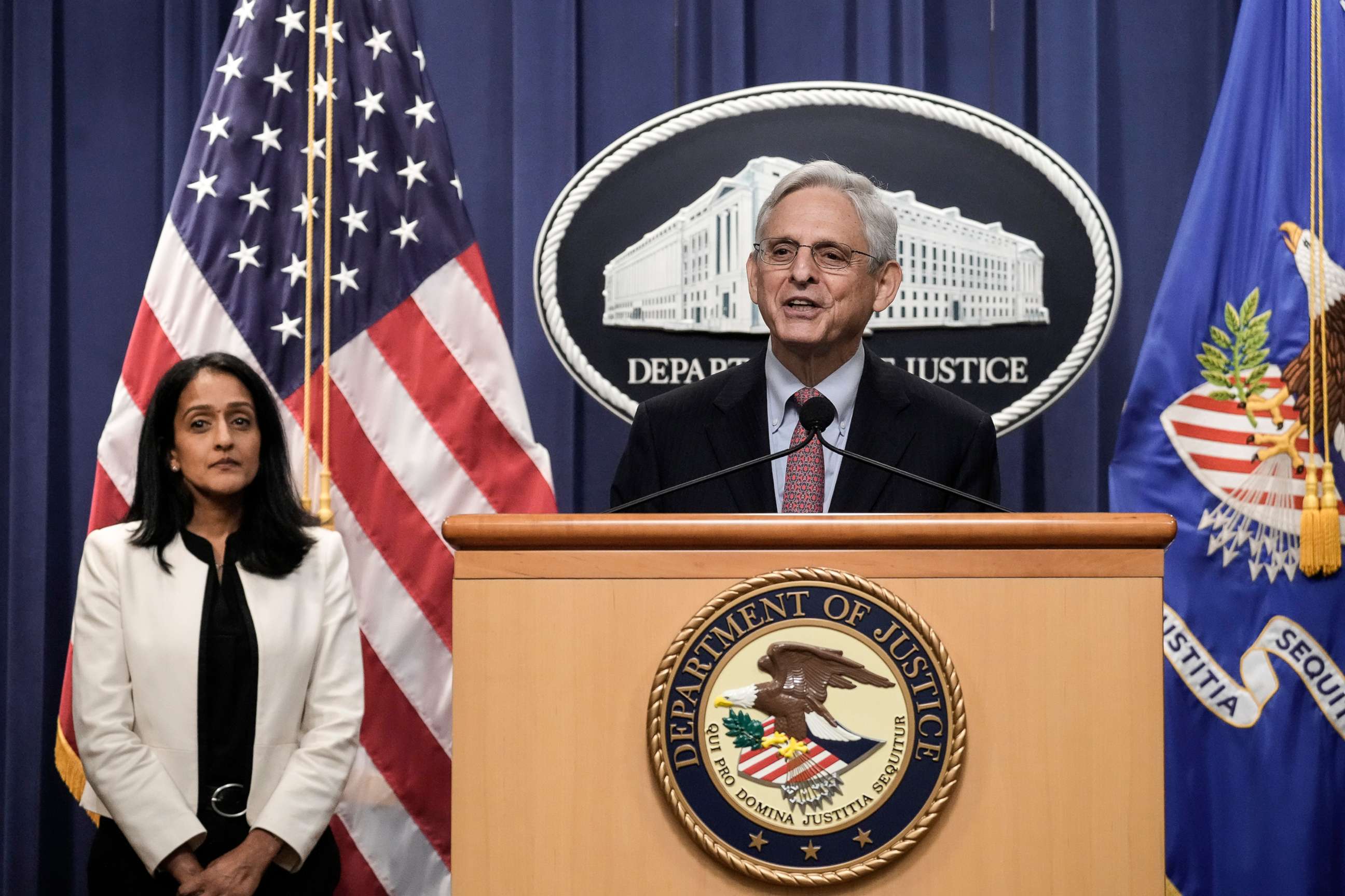PHOTO: Attorney General Merrick Garland speaks during a news conference at the U.S. Department of Justice, Aug. 2, 2022, in Washington, D.C.